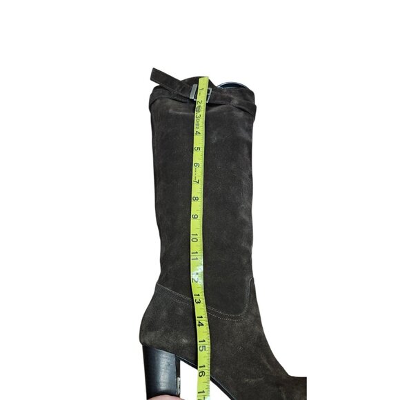 SAN FREDIANO Brown Suede Leather Knee High Heeled Boots US 7 Made In Italy - Picture 13 of 16